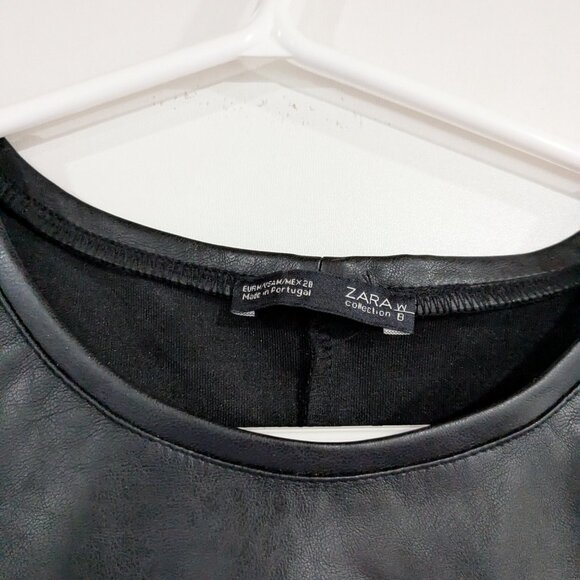 Zara Pleather Short Sleeve Top with Lace Detail Black Size Medium - Picture 2 of 4